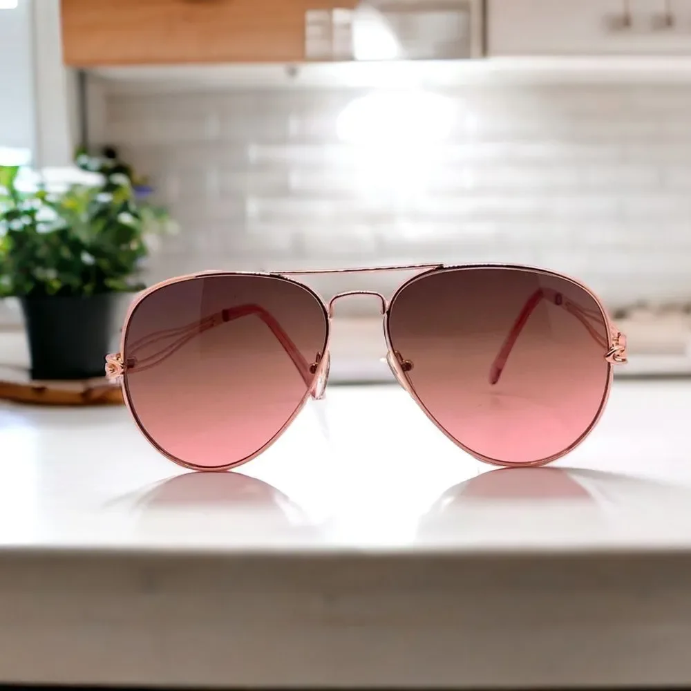 Oversized Rose Gold Frame Aviators with Brown to Pink Variated Lens